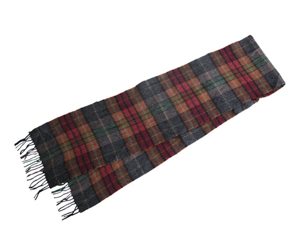90s アイルランド製 JOHN HANLY フリンジ付き マフラー メンズ レディース 古着 オールド ラム ウール チェック シンプル カジュアル 防寒
