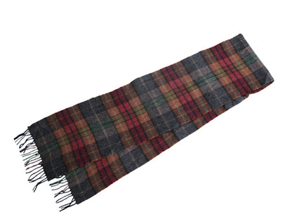90s アイルランド製 JOHN HANLY フリンジ付き マフラー メンズ レディース 古着 オールド ラム ウール チェック シンプル カジュアル 防寒