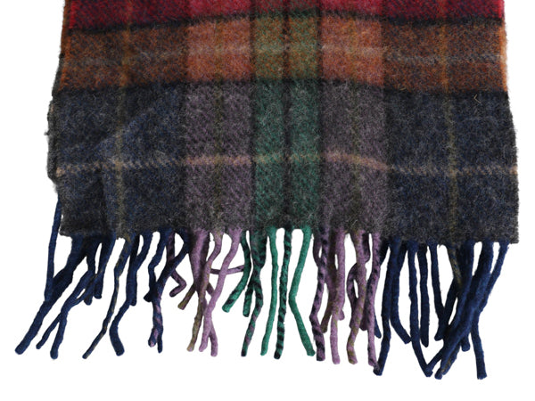 90s アイルランド製 JOHN HANLY フリンジ付き マフラー メンズ レディース 古着 オールド ラム ウール チェック シンプル カジュアル 防寒