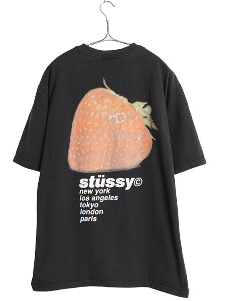 ステューシー ストロベリー イラスト プリント Tシャツ メンズ L 古着 ヘビーウェイト コットン イチゴ グラフィック アート ロゴ ブラック