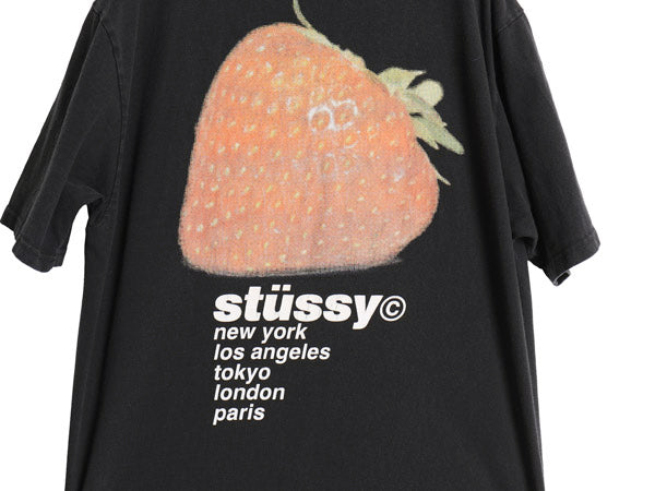 ステューシー ストロベリー イラスト プリント Tシャツ メンズ L 古着 ヘビーウェイト コットン イチゴ グラフィック アート ロゴ ブラック