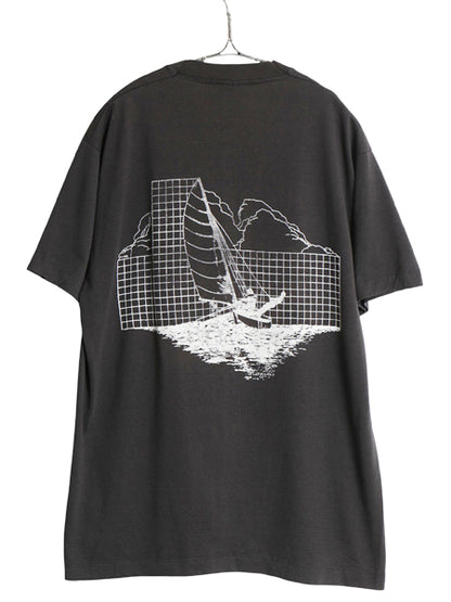 80s 90s セーリング アート イラスト 両面 プリント 半袖 Tシャツ メンズ L 程/ ヴィンテージ オールド シングルステッチ グラフィック 黒