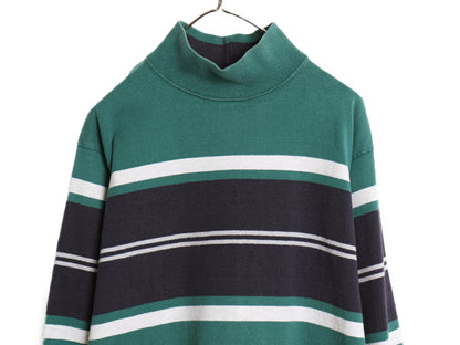 80s USA製 エルエルビーン モックネック ボーダー 長袖 Tシャツ メンズ M ヴィンテージ ロンT ラガーシャツ 素材 ヘビーウェイト コットン