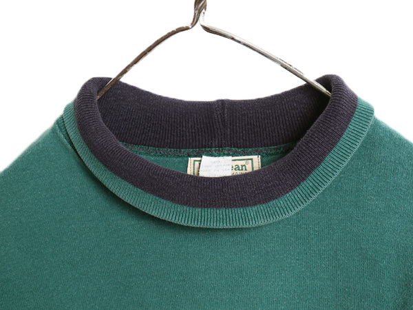 80s USA製 エルエルビーン モックネック ボーダー 長袖 Tシャツ メンズ M ヴィンテージ ロンT ラガーシャツ 素材 ヘビーウェイト コットン
