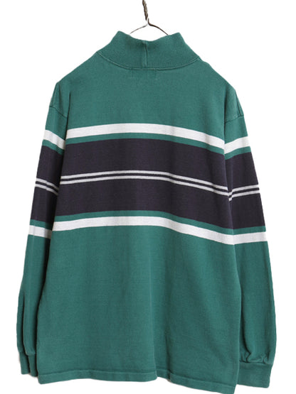 80s USA製 エルエルビーン モックネック ボーダー 長袖 Tシャツ メンズ M ヴィンテージ ロンT ラガーシャツ 素材 ヘビーウェイト コットン