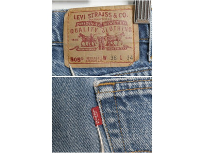 90s USA製 リーバイス 505 デニム パンツ 実寸 36 32 古着 オールド ジーンズ ジーパン スリム テーパード ストレート ヒゲ アタリ 赤タブ