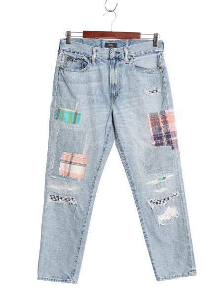ポロ ラルフローレン デニム パンツ 実寸 30 レディース M / ヴィンテージ モデル ジーンズ ジーパン スリム テーパード 赤耳 パッチワーク
