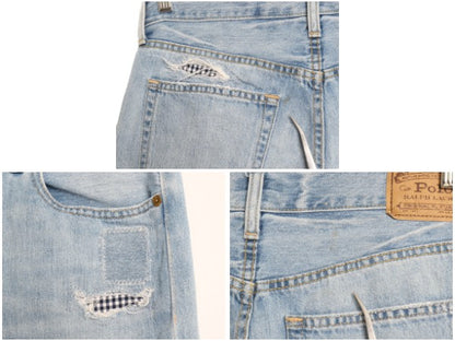 ポロ ラルフローレン デニム パンツ 実寸 30 レディース M / ヴィンテージ モデル ジーンズ ジーパン スリム テーパード 赤耳 パッチワーク