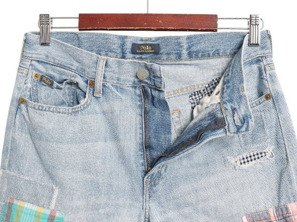 ポロ ラルフローレン デニム パンツ 実寸 30 レディース M / ヴィンテージ モデル ジーンズ ジーパン スリム テーパード 赤耳 パッチワーク
