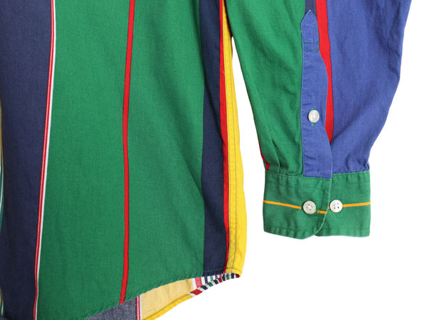 90s トミーヒルフィガー ストライプ 長袖 ボタンダウン シャツ メンズ S 古着 オールド 長袖シャツ コットン ワンポイント マルチカラー BD
