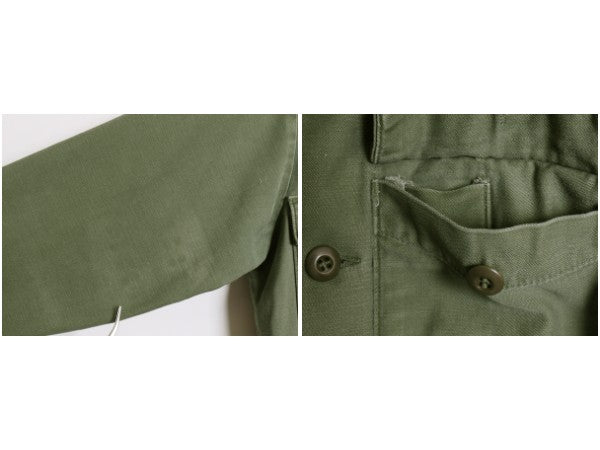 70s 米軍実物 US ARMY コットン サテン ユーティリティ シャツ S 程/ 73年製 ヴィンテージ OG107 シャツ袖 4th 軍物 ミリタリー ワッペン
