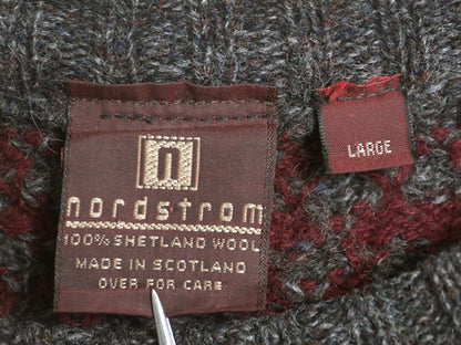 90s スコットランド製 NORDSTROM デザイン ニット セーター メンズ L / 古着 オールド シェットランド ウール 総柄 クルーネック ツートン