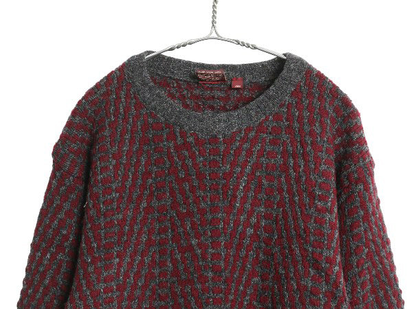 90s スコットランド製 NORDSTROM デザイン ニット セーター メンズ L / 古着 オールド シェットランド ウール 総柄 クルーネック ツートン
