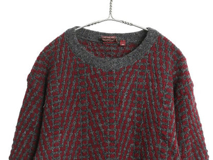 90s スコットランド製 NORDSTROM デザイン ニット セーター メンズ L / 古着 オールド シェットランド ウール 総柄 クルーネック ツートン