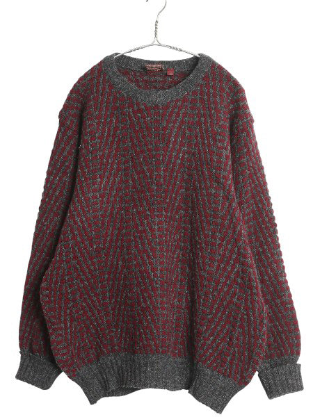 90s スコットランド製 NORDSTROM デザイン ニット セーター メンズ L / 古着 オールド シェットランド ウール 総柄 クルーネック ツートン