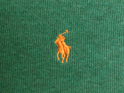 ポロ ラルフローレン ハーフジップ スウェット メンズ L プルオーバー コットン ニット ストレッチ ワンポイント ポニー刺繍 ハイネック 緑