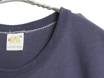70s 80s USA製 ラッセル 5段 カレッジ プリント 半袖 Tシャツ メンズ M 小さめ S 程/ ヴィンテージ 金タグ シングルステッチ カットソー 紺