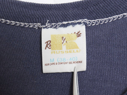 70s 80s USA製 ラッセル 5段 カレッジ プリント 半袖 Tシャツ メンズ M 小さめ S 程/ ヴィンテージ 金タグ シングルステッチ カットソー 紺