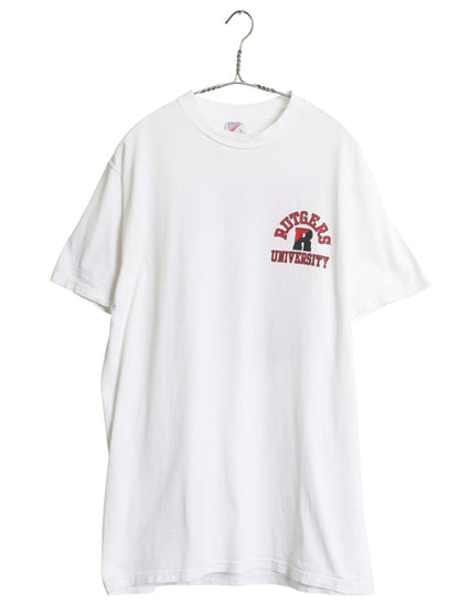 90s USA製 両面 カレッジ プリント 半袖 Tシャツ メンズ L / オールド カットソー クルーネック バックプリント ヘビーウェイト ホワイト