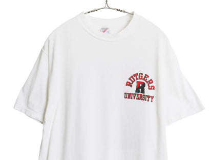 90s USA製 両面 カレッジ プリント 半袖 Tシャツ メンズ L / オールド カットソー クルーネック バックプリント ヘビーウェイト ホワイト