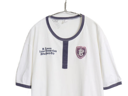 00s ポロ ラルフローレン チョコチン リンガー Tシャツ メンズ L オールド ワッペン 刺繍 ヴィンテージ モデル カットソー ツートン 白 紺