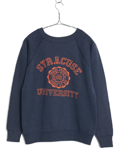 70s 80s USA製 3段 カレッジ プリント スウェット メンズ XS レディース S 程 古着 ヴィンテージ トレーナー ベルバシーン 裏起毛 ネイビー