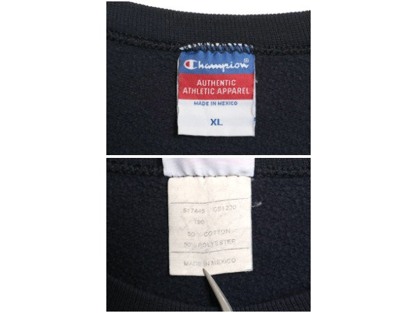 00s チャンピオン 2段 カレッジ プリント スウェット メンズ XL オールド トレーナー クルーネック 裏起毛 大きいサイズ トップス ネイビー