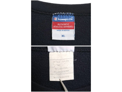 00s チャンピオン 2段 カレッジ プリント スウェット メンズ XL オールド トレーナー クルーネック 裏起毛 大きいサイズ トップス ネイビー