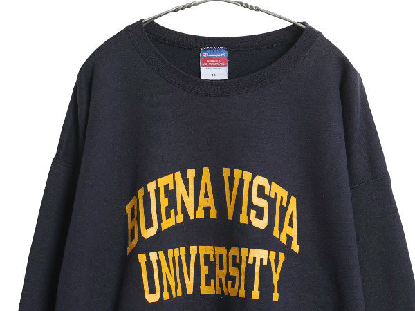 00s チャンピオン 2段 カレッジ プリント スウェット メンズ XL オールド トレーナー クルーネック 裏起毛 大きいサイズ トップス ネイビー