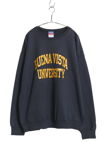 00s チャンピオン 2段 カレッジ プリント スウェット メンズ XL オールド トレーナー クルーネック 裏起毛 大きいサイズ トップス ネイビー