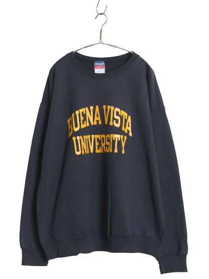 00s チャンピオン 2段 カレッジ プリント スウェット メンズ XL オールド トレーナー クルーネック 裏起毛 大きいサイズ トップス ネイビー