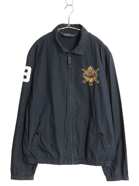 90s トリプルポニー ポロ ラルフローレン スイングトップ ジャケット メンズ L / オールド フルジップ コットン ポプリン ナンバリング 紺