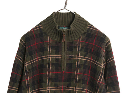 90s ローレン ラルフローレン チェック ハーフジップ コットン ニット セーター メンズ レディース L / オールド ポロ ハイネック リブ編み