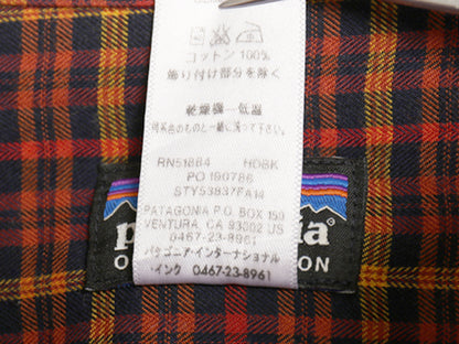 パタゴニア ロングスリーブ オーガニック ピマ コットン シャツ メンズ M 古着 アウトドア 14年製 長袖シャツ チェック ワンポイント ロゴ