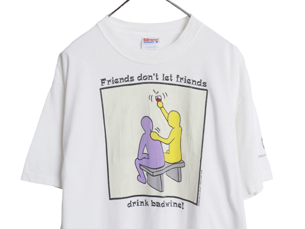 90s 企業 ジョーク イラスト プリント Tシャツ メンズ L / オールド 半袖Tシャツ ワイン アート グラフィック キャラクター ヘビーウェイト