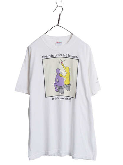 90s 企業 ジョーク イラスト プリント Tシャツ メンズ L / オールド 半袖Tシャツ ワイン アート グラフィック キャラクター ヘビーウェイト