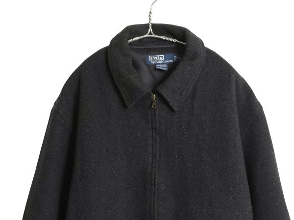 90s ポロ ラルフローレン メルトン ウール スポーツ ジャケット メンズ XL オールド 中綿 ブルゾン スイングトップ 無地 大きいサイズ 濃灰