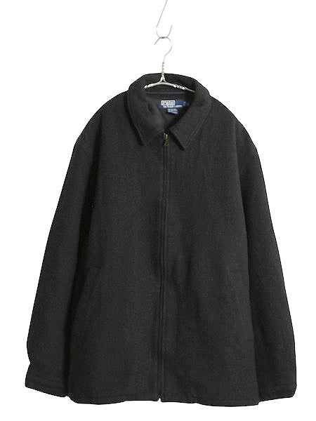 90s ポロ ラルフローレン メルトン ウール スポーツ ジャケット メンズ XL オールド 中綿 ブルゾン スイングトップ 無地 大きいサイズ 濃灰