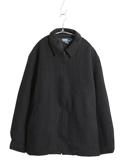 90s ポロ ラルフローレン メルトン ウール スポーツ ジャケット メンズ XL オールド 中綿 ブルゾン スイングトップ 無地 大きいサイズ 濃灰