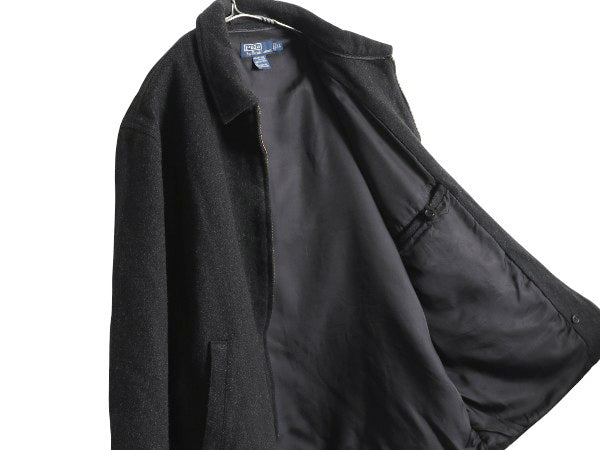 90s ポロ ラルフローレン メルトン ウール スポーツ ジャケット メンズ XL オールド 中綿 ブルゾン スイングトップ 無地 大きいサイズ 濃灰