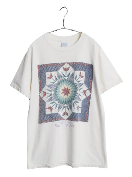 00s キルト アート イラスト プリント Tシャツ メンズ レディース M オールド ボタニカル グラフィック ヘビーウェイト コットン フラワー