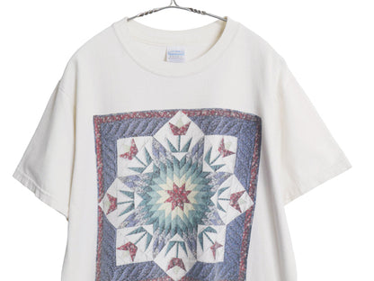 00s キルト アート イラスト プリント Tシャツ メンズ レディース M オールド ボタニカル グラフィック ヘビーウェイト コットン フラワー