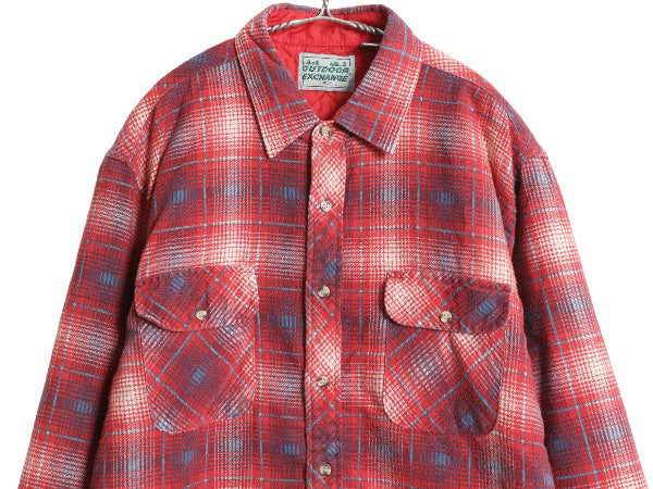 80s Outdoor Exchange チェック 長袖 フランネル シャツ メンズ XL / ヴィンテージ 中綿 キルティング ライナー付き オンブレ ネルシャツ