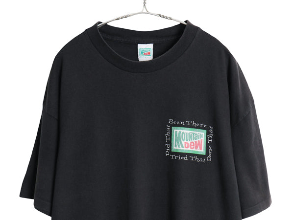 90s USA製 マウンテンデュー イラスト プリント Tシャツ メンズ XL オールド 企業 ペプシ グラフィック シングルステッチ 大きいサイズ 黒