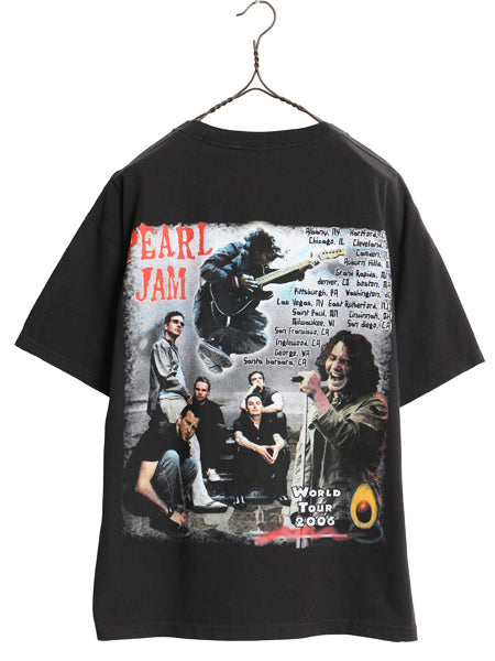 00s ★ パールジャム ツアー イラスト プリント Tシャツ メンズ L / 古着 オールド 当時物 バンド ロック グランジ キャラクター ブラック