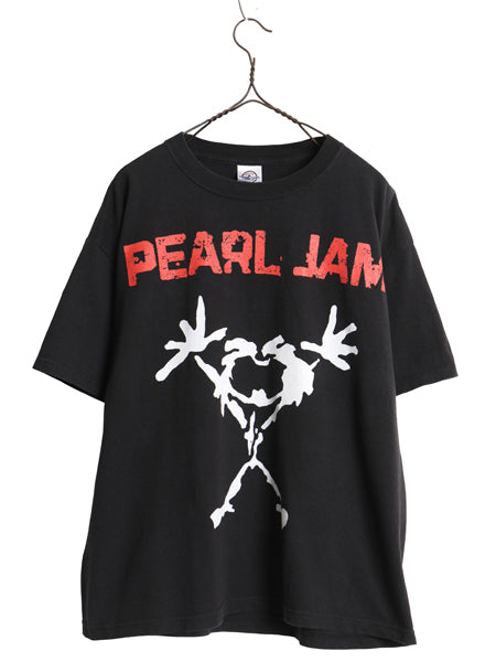 00s ★ パールジャム ツアー イラスト プリント Tシャツ メンズ L / 古着 オールド 当時物 バンド ロック グランジ キャラクター ブラック