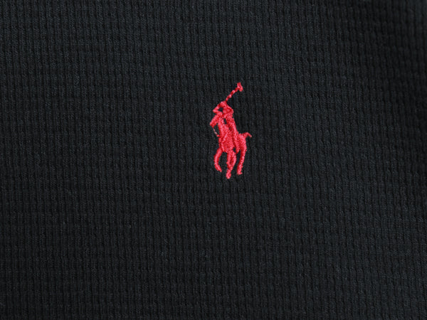 ポロ ラルフローレン 長袖 サーマル Tシャツ メンズ M / ロンT ワッフル コットン カットソー ワンポイント ストレッチ インナー ブラック