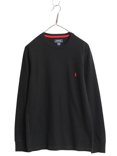 ポロ ラルフローレン 長袖 サーマル Tシャツ メンズ M / ロンT ワッフル コットン カットソー ワンポイント ストレッチ インナー ブラック