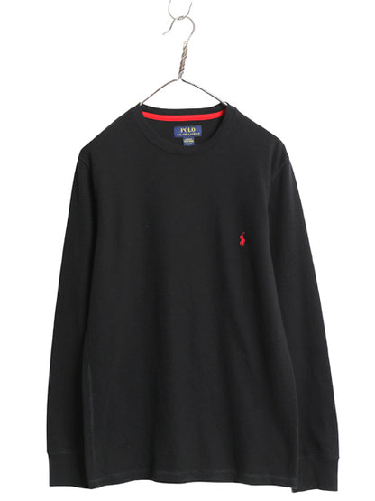 ポロ ラルフローレン 長袖 サーマル Tシャツ メンズ M / ロンT ワッフル コットン カットソー ワンポイント ストレッチ インナー ブラック