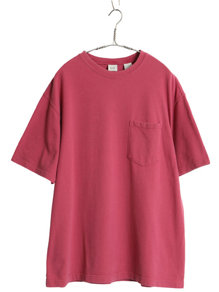 00s オールド ギャップ 鹿の子 ポケット付き 半袖 Tシャツ メンズ L 無地 ポケT ヘビーウェイト コットン カットソー ボックス 淡い ピンク